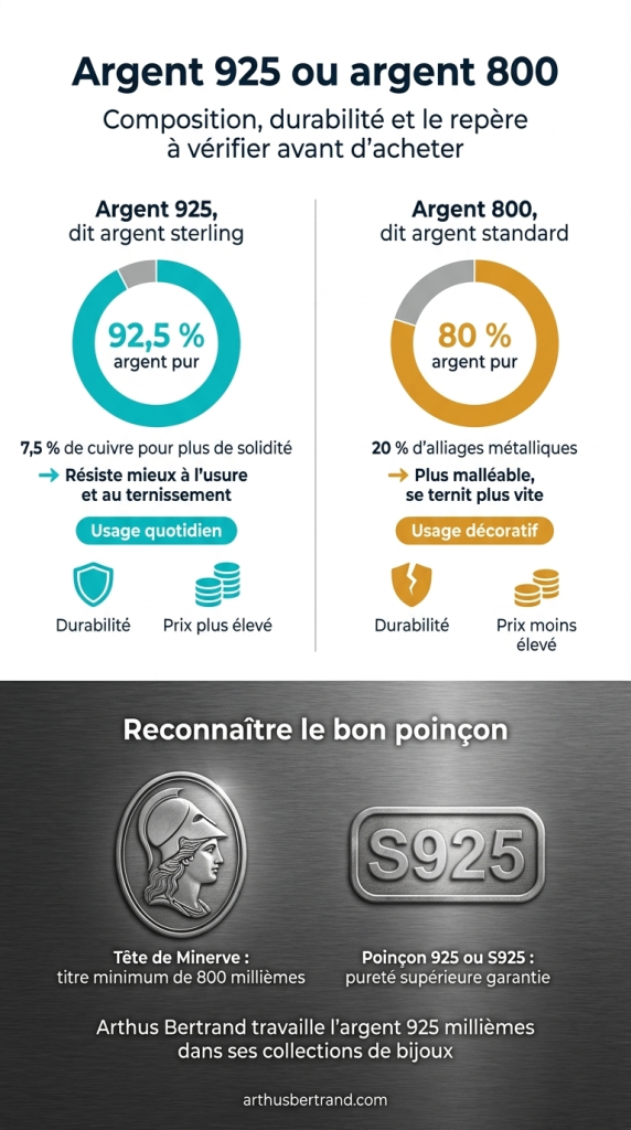 Différence entre argent 925 et argent 800, et le poinçon Arthus Bertrand à repérer